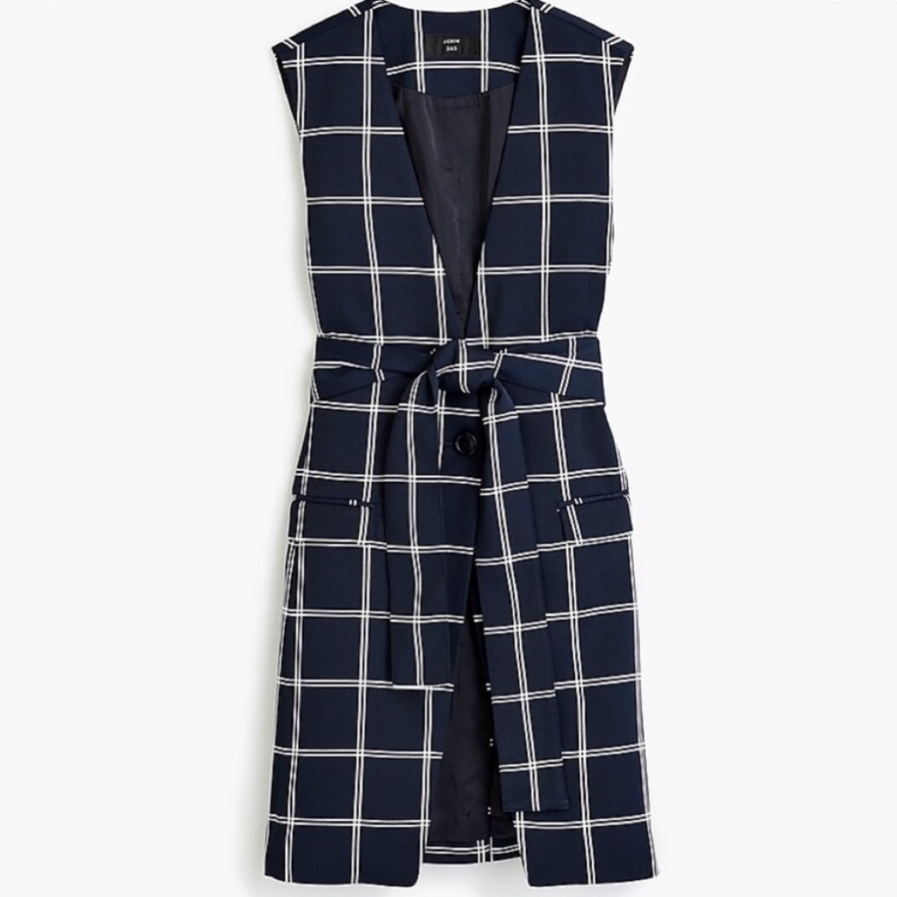 NWT J.CREW 365 French Girl Windowpane Vest Blazer size 0 Navy Blue Checkered